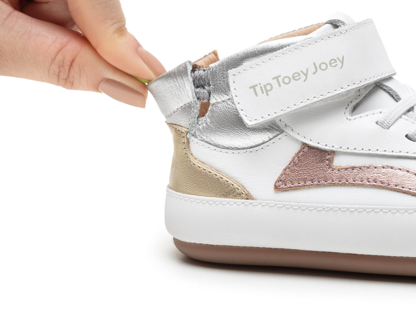 Tip Toey Joey Landy High Top, White / Rose Gold / Sterling Silver T.19-25